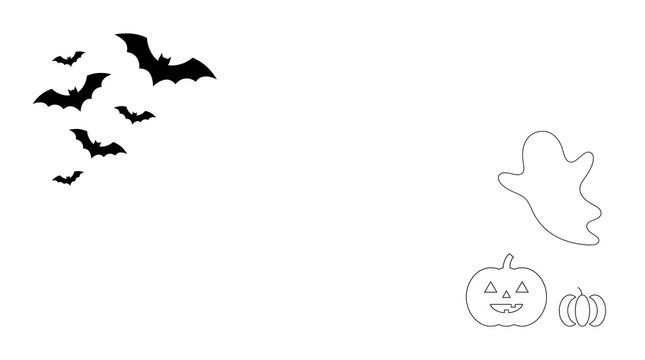 Minimal Halloween Line Art Icons With Bats Ghost And Pumpkins On White Background For Seasonal Card Design