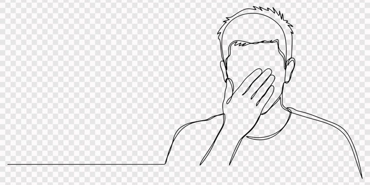 Businessman Facepalm Gesture Continuous One Line Drawing, transparent background, line drawing of stressed covering her face with hand doing facepalm gesture. Office worker facing failure, headache on