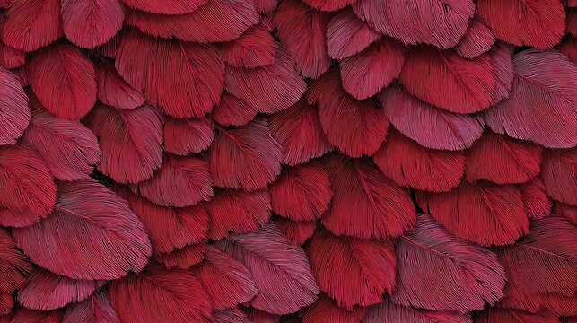 Macro photography of a soft red feather texture showing fine details