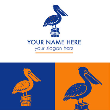 Pelican logo design and branding for a coastal business or real estate company at the beach, vector illustration for new brand such as a spa in Florida or a resort 