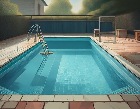 empty swimming pool under repair with skimmer and steps vinyl liner removed steel exposed