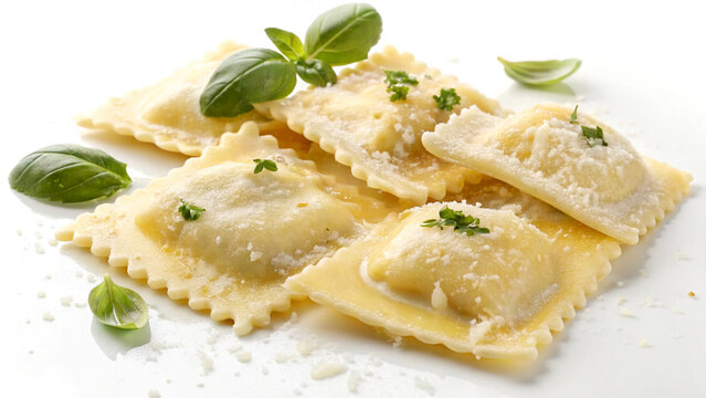 Fresh ravioli pasta isolated on white background
