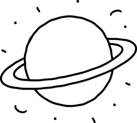 Ringed planet in outer space, black and white hand drawn astronomy illustration isolated on white background. © Flower_Ranger