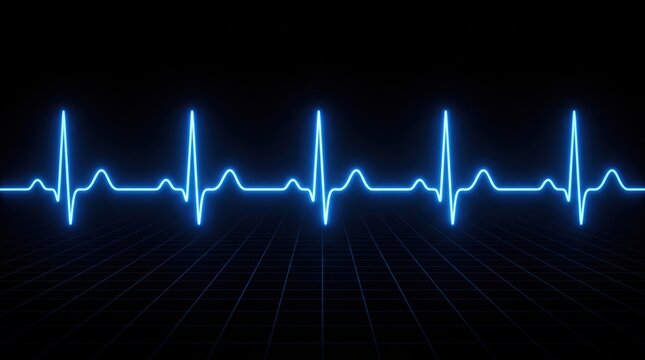 Glowing heartbeat line with grid background artificial intelligence and brain activity concept
