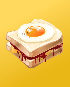 Fired Egg on A Toast Cartoon Vector Artwork