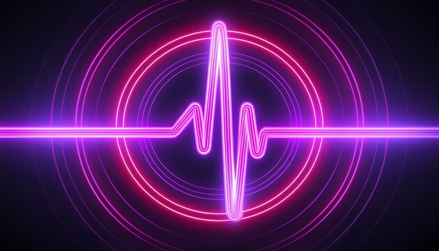 neon pink and purple e c g heartbeat line on dark background