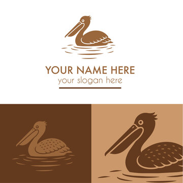 Brown pelican logo design in vector and branding for company, add your name and slogan 