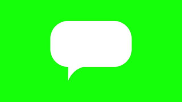Online bubble chat messages Green Screen chroma key, pop up chat box, Text box, 3d Animation Speech Bubble Alpha channel. message box cartoon animated icon.