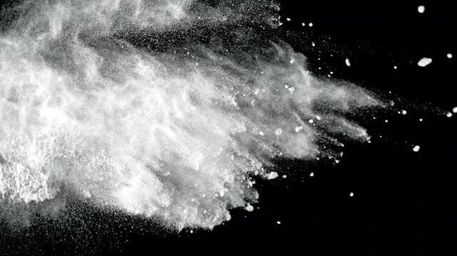 Super Slow Motion Shot of White Powder Explosion Isolated on Black Background at 1000fps.