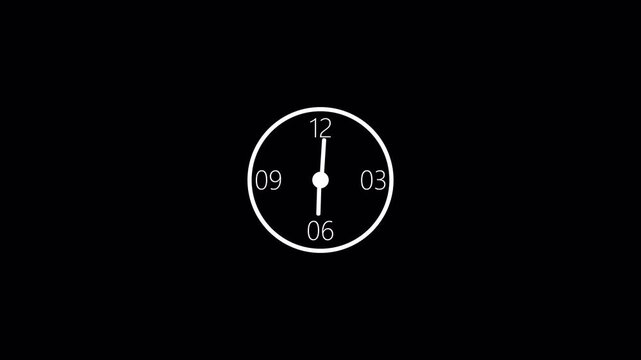 clock icon  4k animation . analog clock timer circle animated. 12 Hours Clock. Clock icon vector animation with clock face. on transparent background with alpha  channel