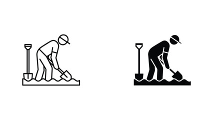 Person digging with shovel icons in outline and solid style for construction and labor concepts © Fahima