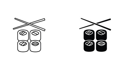 Four piece maki sushi roll set with crossed chopsticks icon for restaurant and dining applications © Fahima