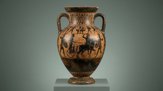 Ancient Greek Amphora with Black-Figure Painting and Classical Art