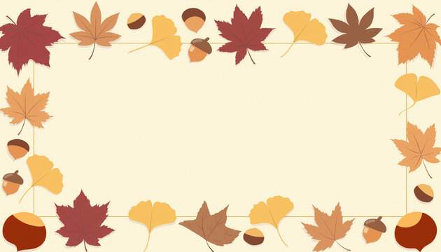 Autumn seasonal frame with layered fall leaves and warm tones, decorative border with copy space