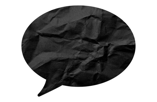 Black crumpled speech bubble paper isolated on a transparent background