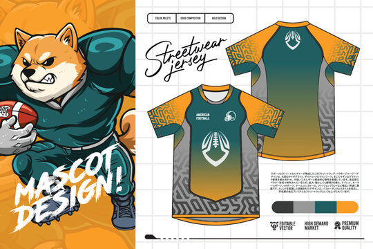 American Football Jersey with Fierce Mascot Vector Illustration for Sports Apparel Design