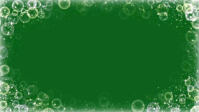 Bubble particles loop, flash electric moving frame Seamless loop soap bubbles  animation. event festive happy new year holiday on green background, bubbles random motion design