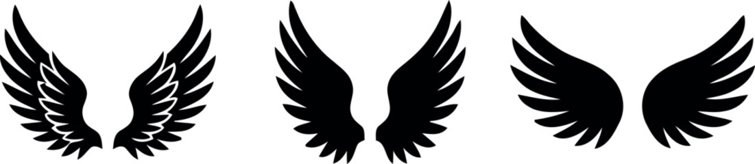 Naklejka premium Black wing silhouettes a collection of feathered shapes on a white background