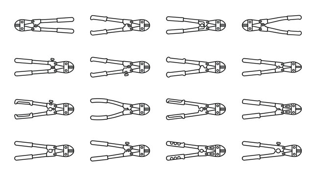 Collection of bolt cutter tools icons graphic representation