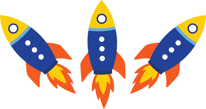 Space rocket launch vector cartoon icons business startup elements