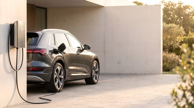 Electric Car Charging at Modern Home with Wallbox Charger