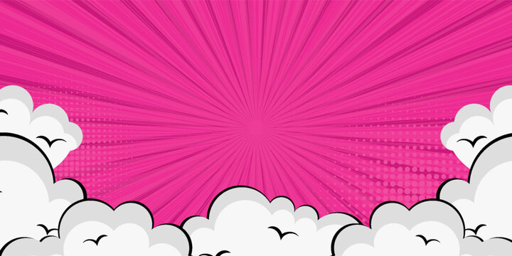 pink pop art comic background with clouds and zoom effect