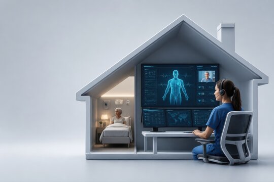 Telemedicine and remote patient monitoring in a smart home healthcare cutaway