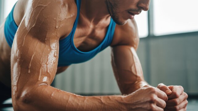 Muscular Man Wiping Sweat After Intense Gym Workout Session