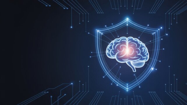 Digital Brain Shield With Circuit Pathways Representing Cybersecurity And Ai Intelligence