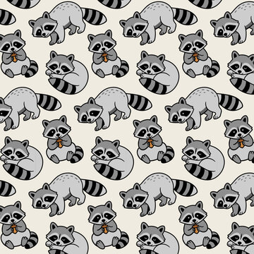 Cute raccoon seamless repeat pattern in vector, infant and baby wallpaper