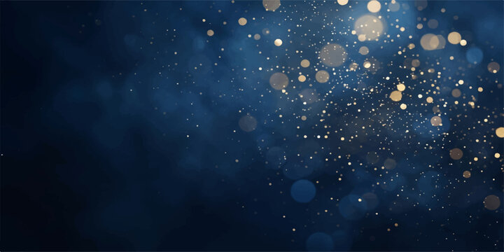 Sparkling Midnight Dream: A dark, ethereal background illuminated by a cascade of shimmering golden and blue bokeh lights, creating a magical and celebratory atmosphere.