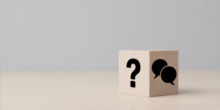 Wooden Question Mark Block with Silhouette of Person Thinking on Light Background