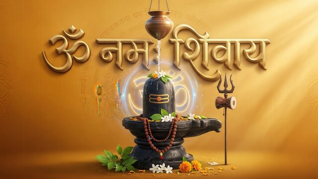 Sacred Mahadev Shivling with Divine Golden Light and Om Namah Shivaya