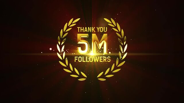4K Thank You 5M Followers Golden Lettering Text Animation.