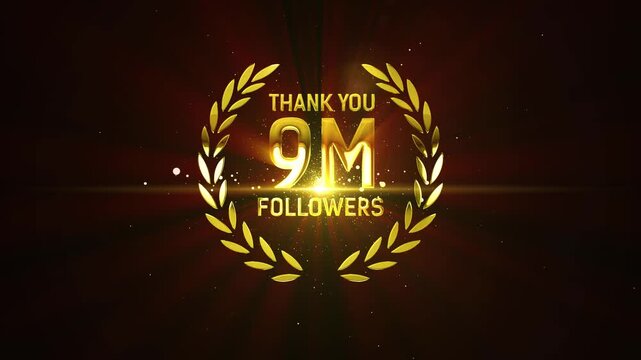 4K Thank You 9M Followers Golden Lettering Text Animation.