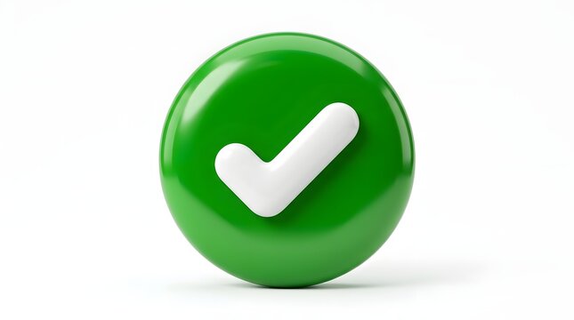 3d render of a green check mark button isolated on white background