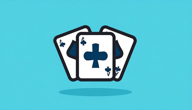 Simplified illustration of three playing cards with the club suit visible. The background is a solid, light blue color