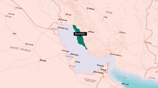 Animated Location Map of Bushehr Province, Iran &ndash; Geographic and Political Visualization