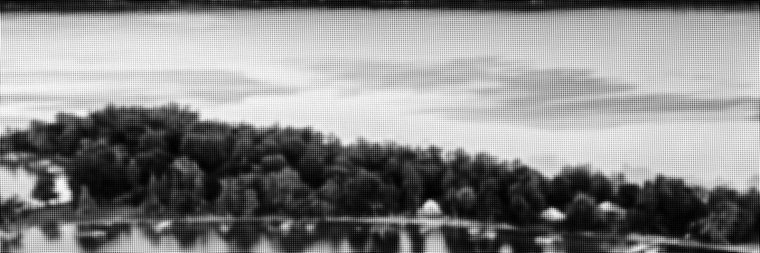 Panoramic black and white halftone dot mountain landscape vector illustration