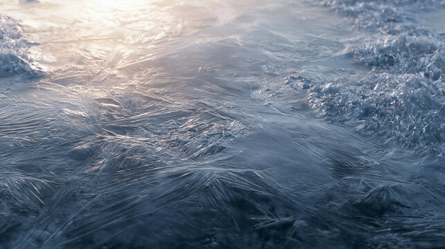Cracked ice texture background with light blue reflections