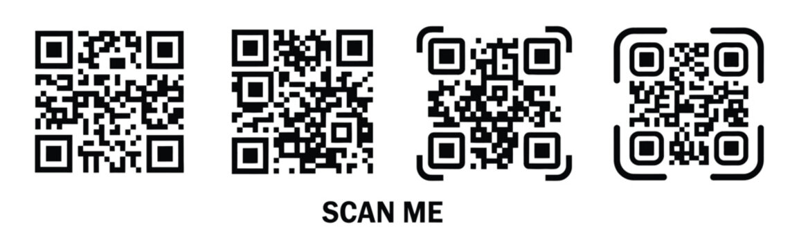 Scan me QR code icon, fake QR pattern design for mobile scanning interface, encrypted information symbol, digital authentication concept, clean modern vector illustration.