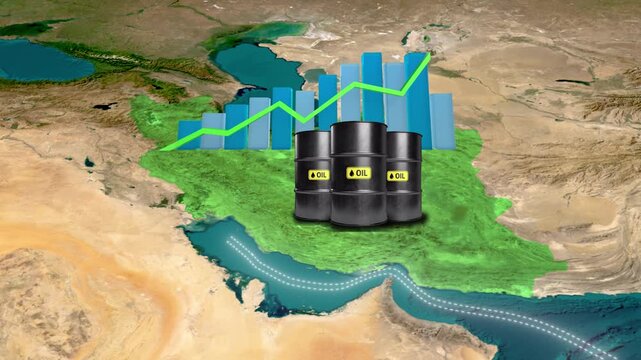 Iran Oil Industry Growth Concept with Economic Chart on Geographic Map Animation