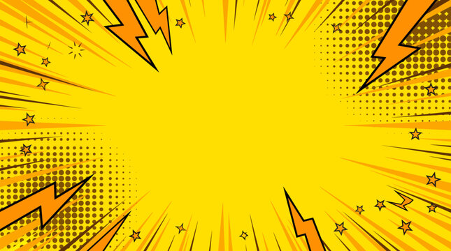 Vibrant comic style background with lightning and stars