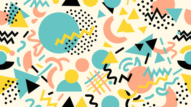 Colorful retro memphis style geometric seamless pattern background