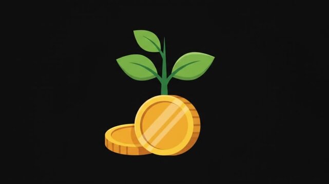 Two gold coins stacked on black background money