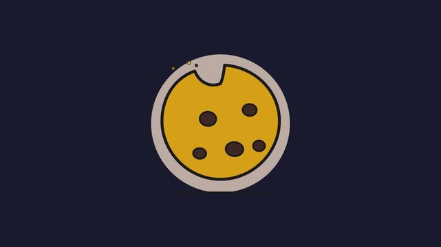 Footage of a yellow smiley face icon with black dots for eyes and mouth on dark background