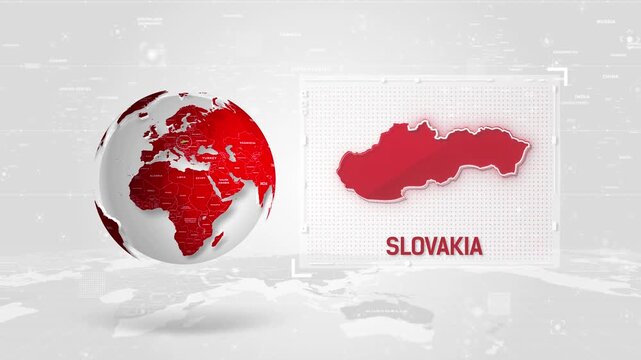 Slovakia 4K Tech Map Beside Globe On White Background.