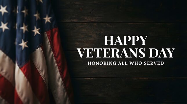Happy veterans day background with an american flag and text honoring all who served in the military