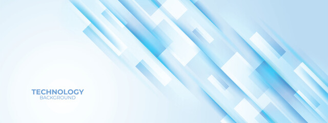Fototapeta premium Modern Light Blue Technology Web Banner Template, Creative Network Grid Pattern and Negative Space Illustration