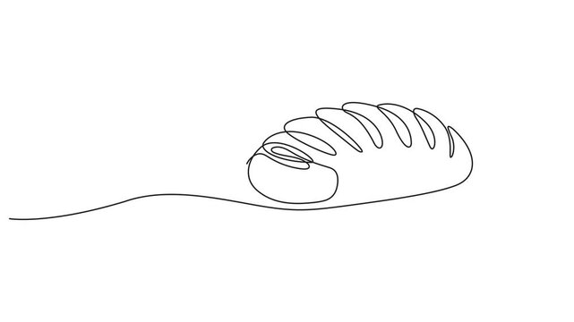 Long loaf bread icon continuous one line drawing and minimalist style isolate outline vector, Continuous one line drawing of fresh bakery items including croissant and bread rolls. Continuous one line
